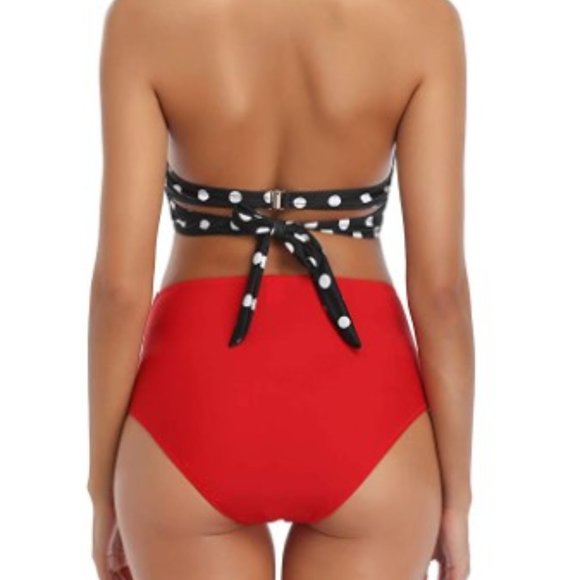 Tempt Me Women Two Pieces Vintage Swimsuit Retro Halter Ruched High Waist Bikini - Picture 3 of 14